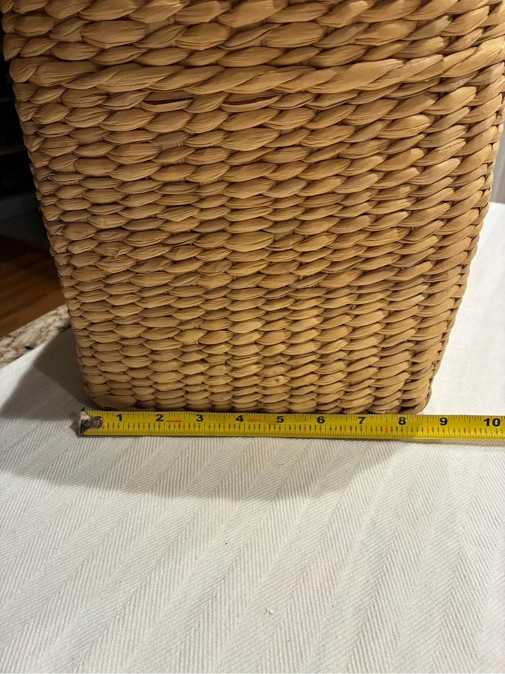 Vintage natural water hyacinth and reed structured picnic basket